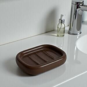 90s Vintage Brown Ceramic Soap Dish
